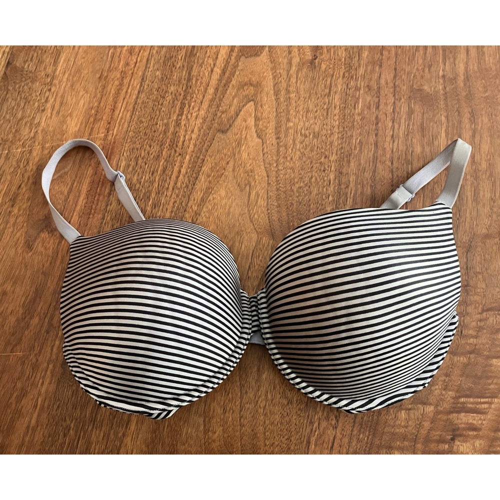Victorias Secret Padded Perfect Coverage Bra 36DD Black‎ Gray Striped Underwire